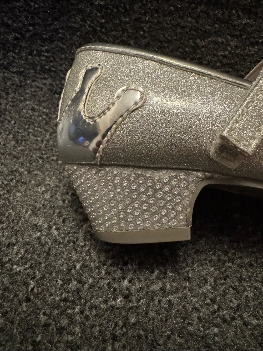 Disney Princess Girls Silver Glitter Mary Jane Heels with Bow & Crown Size 12